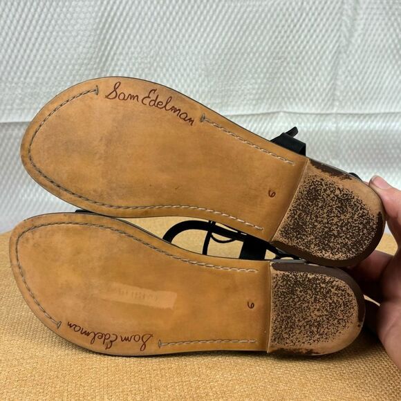 Sam Edelman | Women’s Black Leather Shell Flip Flop Tie Sandal | Size 6 - Picture 9 of 11